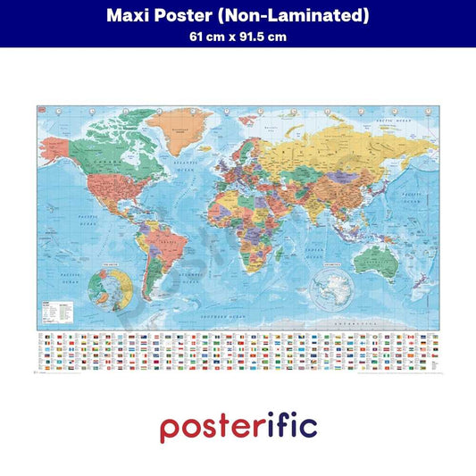[READY STOCK] World Map (Flags And Facts) - Poster (61 cm x 91.5 cm)