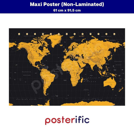 [READY STOCK] World Map (Gold) - Poster (61 cm x 91.5 cm)